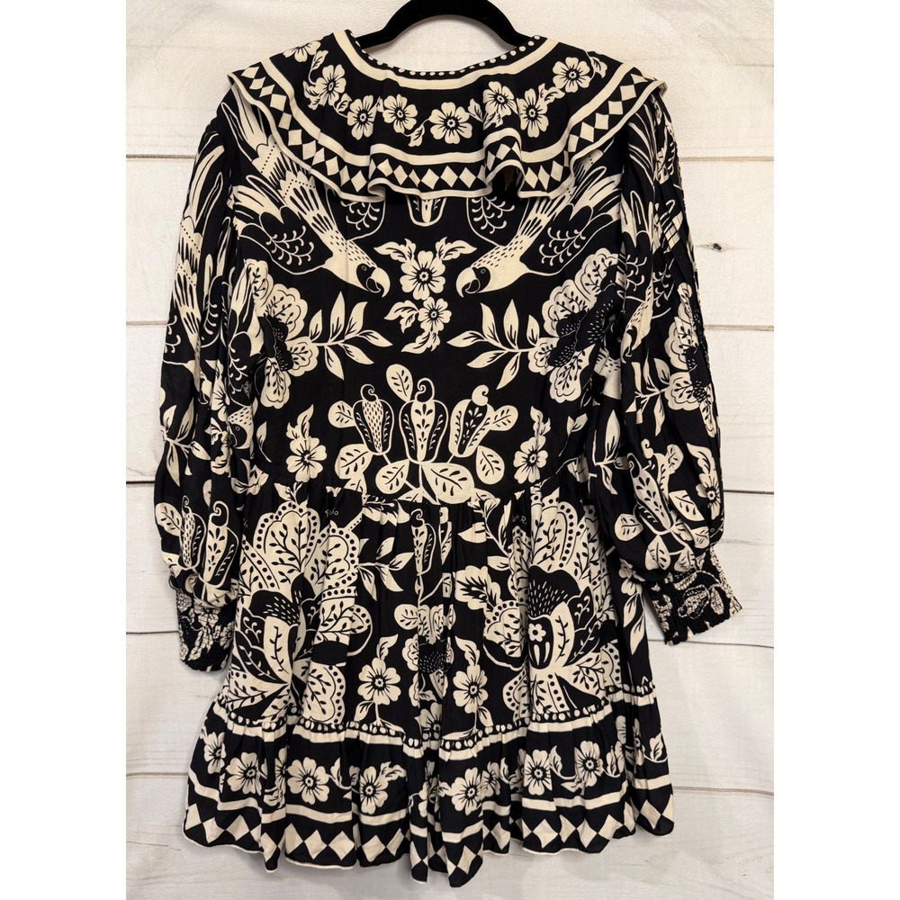 FARM Rio Graphic Floral Black Mini Dress With Ruffle Collar XS - Picture 6 of 6
